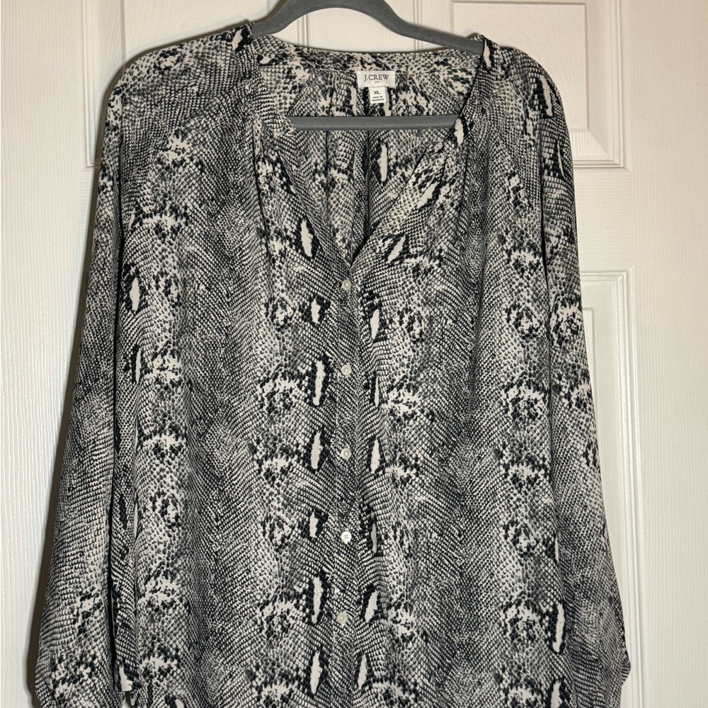 J. Crew Factory Women’s Python Snake Print Button Down Blouse XL EUC